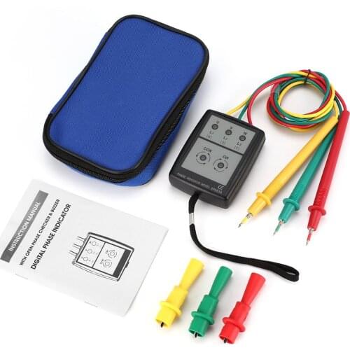 SP8030 3 Phase Rotation Tester Digital Phase Indicator Detector LED Buzzer Phase Sequence Meter Voltage Tester 200V-480V AC