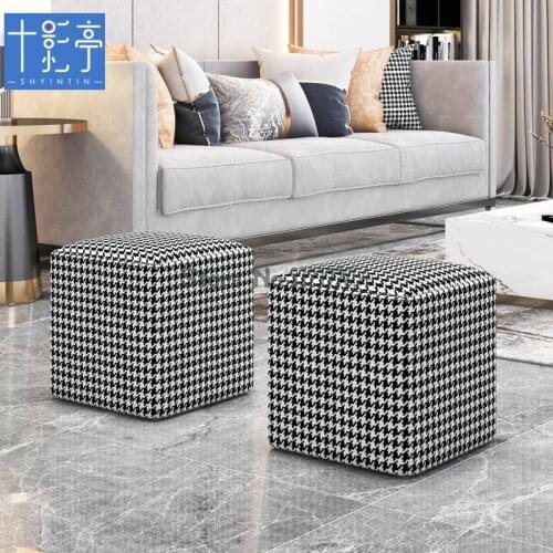 Houndstooth Sofa Stool Creative Footstool Square Shoe Changing Stool Home Foot Living Room Small Stool