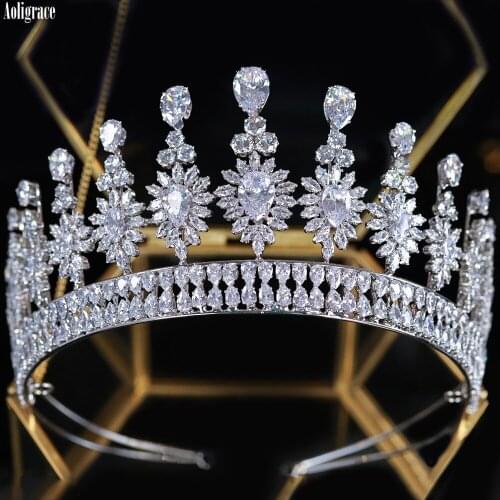 Western Tall Cubic Zirconia Tiaras CZ Zircon Wedding Princess Pageant Crowns Sweet 16 Headpiece Hair Jewelry Bridal Accessories