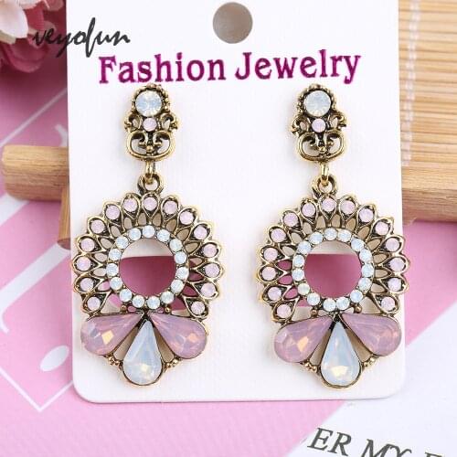 Veyofun Round Rhinestone Hollow out Acrylic Drop Earrings For Woman Vintage Dangle Earrings Jewelry