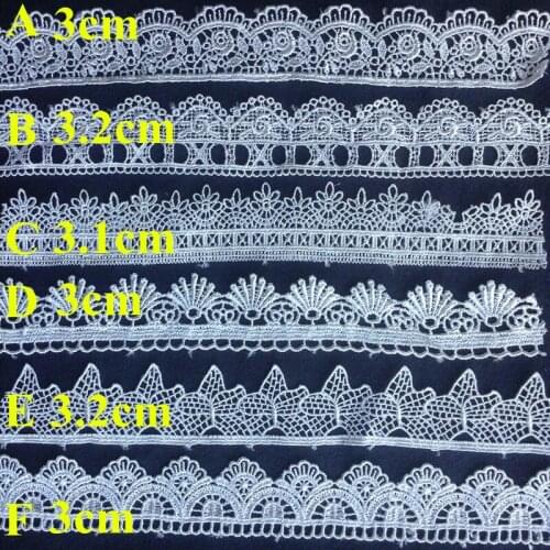 3cm/3.1cm/3.2cm top quality water soluble polyester yarn embroidery plain white flora lace trim,RS180116D