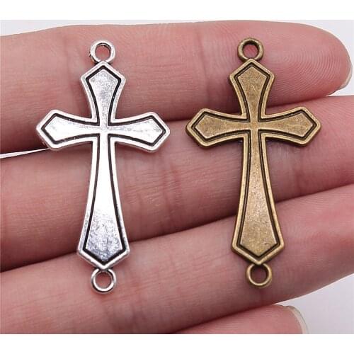 WYSIWYG 10pcs 42x22mm 2 Colors Antique Bronze Plated Cross Connector Charm Cross Charms Cross Charms Connector