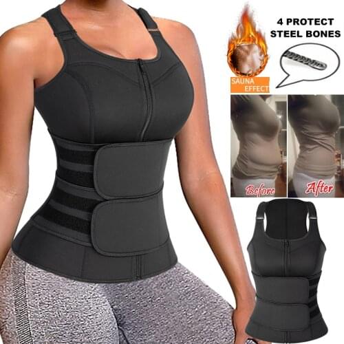 Womens Corset Waist Trainer Vest with Slimming Belts Zipper Stomach Body Shaper Waist Cincher Workout Sweat Vest Faja Shapewear