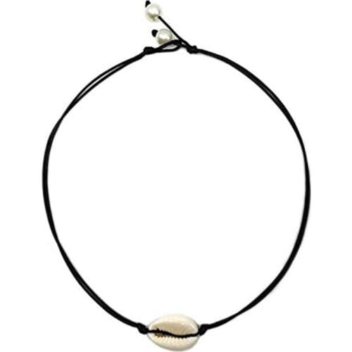 Women Necklace Boho Hawaii Beach Women Sea Shell Charm Faux Pearl Choker Faux Leather chain
