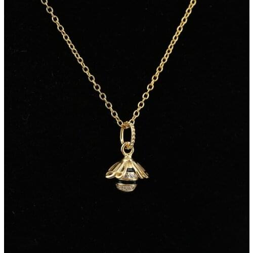 S925 Silver Queen Bee Pendant Necklace For Women Black Enamel & Clear CZ Silver Dangle Choker Fit Lady DIY Jewelry