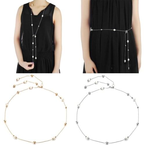 1x Women Diamante Pearl Waist Chain Charm Belt Waist Strap Wedding Dress Bridal Clothing Accessories for Sweater Chain Necklace