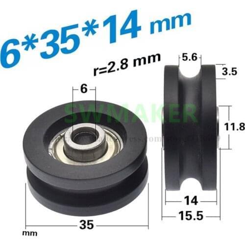 10pcs 6*35*14mm U-grooved grooved wheel nylon pulley guide wheel 5.5mm wire rope track guide wheel