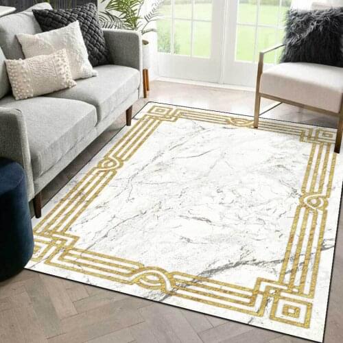 White Marble Carpet 3D Nordic Modern Gold Frame Living Room Rug Soft Fluffy Mat Bedroom Corridor Bathroom Floor Mat Anti-Slip