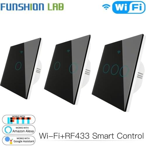 WiFi+RF433Mhz Smart Light Switch Smart Life Tuya Wireless Remote Control Work With Alexa Echo Google Home Black 1/2/3 Gang