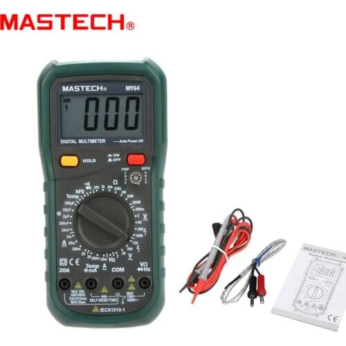MASTECH MY64 Digital Multimeter DMM Frequency Capacitance Temperature Meter Tester w/ hFE Test Ammeter Multitester