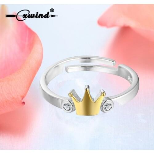 Cxwind Fashion Princess Queen Crown Ring Design Women Wedding Crystal Size Adjustable with Top Gold Tiara Rings Gift