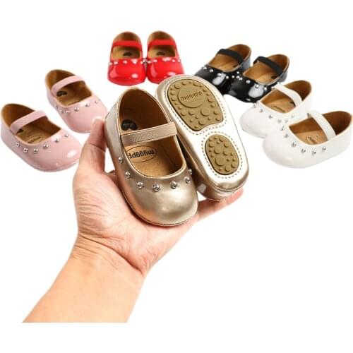 Baby Shoes, Solid Color Anti-Slip PU Leather Shoes Prewalker for Girls, White/Red/Black/Pink/Golden