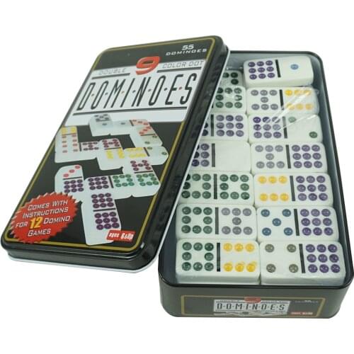 Double 9 Hot Sale Cheap White Domino Colorful Dots with Tin Case Wholesale