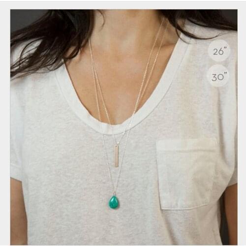 Two layer necklace square bar water-drop stone pendant gold silver color plated with Metal Chain For Women wife Necklace Gift