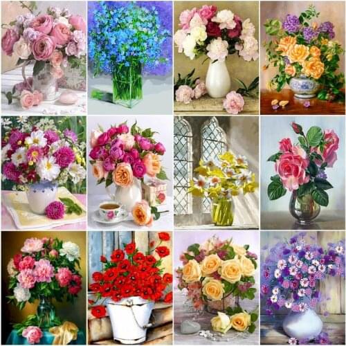 GATYZTORY Picture By Numbers Flower In Vase Kits For Adults Children HandPainted Diy Framed On Canvas Home Decoration Artcraft U