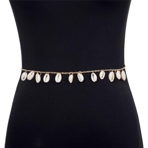 Imixlot Decorative Shell Golden Belly Chain For Women Wild Thin Belt Waist Summer Beach Vacation Jewelry