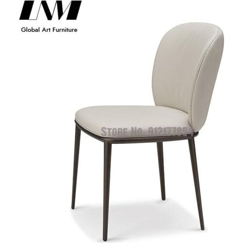 Italian minimalist leather dining chair designer hotel stainless steel stool Nordic minimalist modern back chair makeup stool