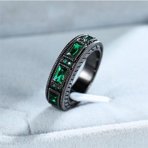 Male Female Small Green Stone Ring Vintage Black Gold Wedding Rings For Men And Women Promise Love Engagement Ring