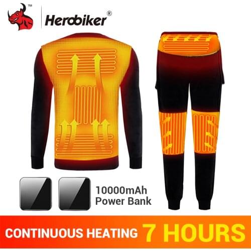 HEROBIKER Winter Heating Underwear Set Motorcycle Jacket Moto Motorbike USB Electric Heated Fleece Thermal Long Johns Tops&Pants