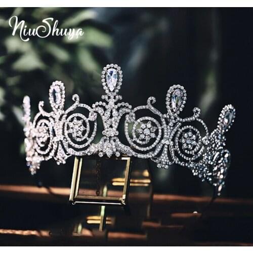 NiuShuya New Lady Tiara Crown Clear Crystal Rhinestones Handmade Bridal Wedding Hairwear Princess Prom Crowns High Quality