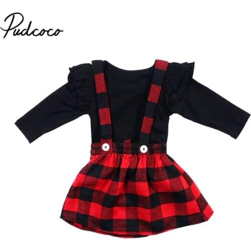 Pudcoco Girl Clothes Suits Princess Christmas Baby Girls Clothes Outfits Fall Winter T-shirt+OVerall strap Dress Set