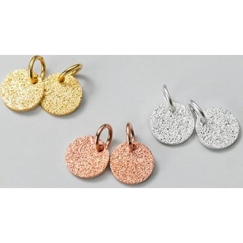 2pcs 925 Sterling Silver Flash Sand Round Card Pendant DIY Jewelry Making 6mm S925 Silver Sequin Charms Fit Necklace Bracelets