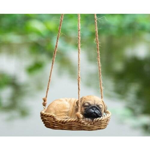 Cute Dog Sleeping In Basket Hang Ornaments Garden Decor Statue Resin Animal Tree Decorative Pendant Dropshipping Funny Gift