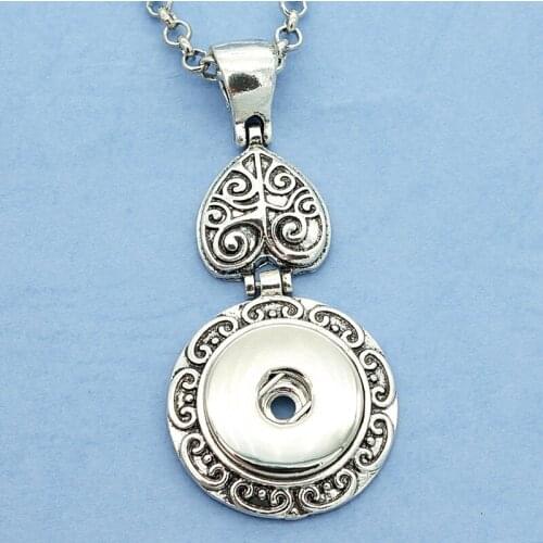 Fashion Rhinestone heart pattern pendant snap necklace 60cm fit 18MM snap buttons Fashion jewelry DIY accessories XL0078