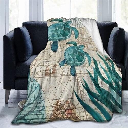 Ocean Sea Turtle Starfish Map Navajo Cubre Camara Green Throw Blanket 3D Print On Demand Sherpa Super Comfortable For Sofa