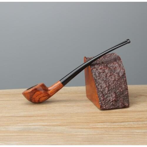 MUXIANG 10 Tools Kit Rosewood Tobacco Pipe Long Stem with 3mm Filter Handmade Bent Handle Reading Smoking Pipe Mens Gift ad0044