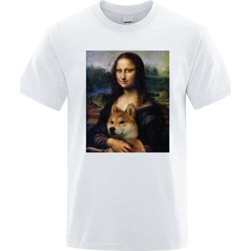 Mona Lisa Shiba Inu Doge Loose Men T Shirt 2021 Summer T-Shirt Fitness Casual Short Sleeve Tee Shirt Brand Cool Fitness Tops
