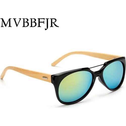 MVBBFJR Handmade Bamboo Sunglasses Men Women Wooden Mirror Shade Eyewear Oval Brand Design Vintage Retro Fashion Glasses UV400