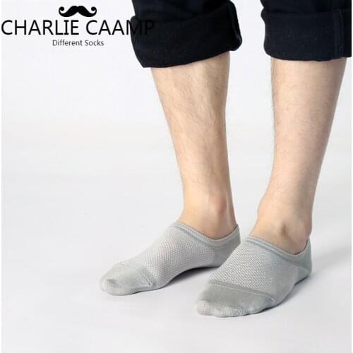 CHARLIE CAAMP2018 Spring Summer New Bamboo Fiber Pure Color Mesh Breathable Simple &Versatile Series Mens Invisible Socks B103