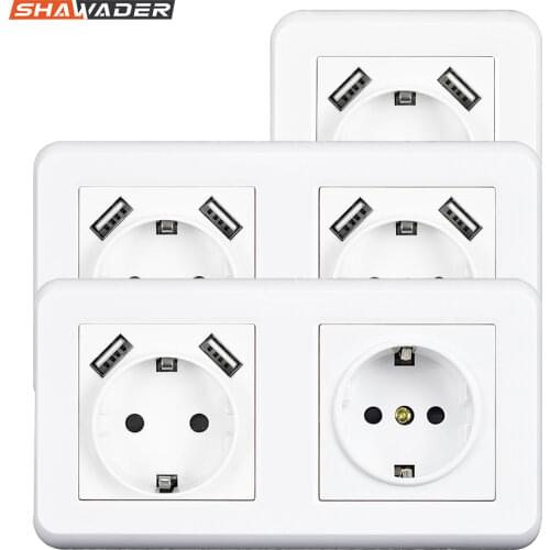 USB Wall Socket Electrical 1/2 Way Plug Power Outlet 16A Flush Mounted EU Square Schuko for Smartphone Tablet MP3 Office Kitchen