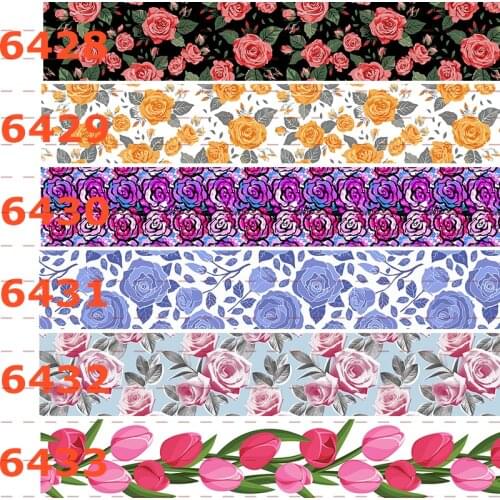 New 50 yards lively flowers ribbon rose pattern printed grosgrain ribbon 6428-6439