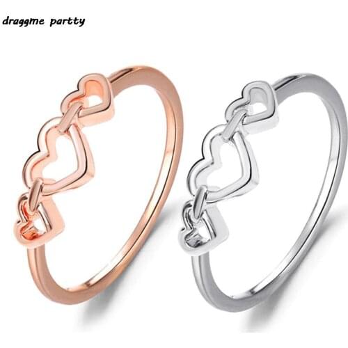 New Women Hollow Cute Heart-shaped Ring Fashion Wedding Ring Love Jewelry Young Girl Gift