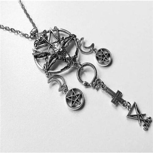 New Satanic Baphomet Lucifer Necklace Fashionable Retro Pentacle God Goat Headwear Men Women Lucky Gothic Jewelry Darkly Gift