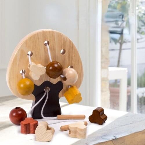 Beads Through Rope Game Learning Toys for Children Montessori Toys Free Shipping Montessori Educational Wooden Toys