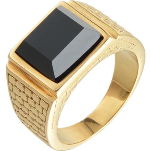 Punk Rings For Men Stainless Steel Black Gold Color Mens Engagement Rings Male Jewelry Good Quality