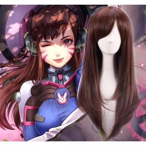 Long Straight Brown Hair Cosplay OW D.Va Hana Song Cosplay Wig