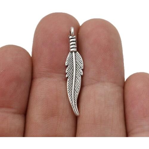 20pcs Tibetan Silver Plated Feather Leaf Charms Pendants for Bracelet Necklace Jewelry Making DIY Handmade 32x6mm