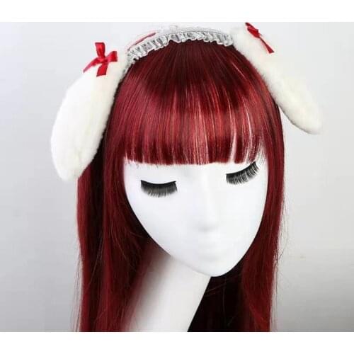 1PC Bunny Ears Hair Band Lace Ribbon Bow Cosplay Costume Headwear Anime Easter Party Hair Accessory Lolita Photo Prop