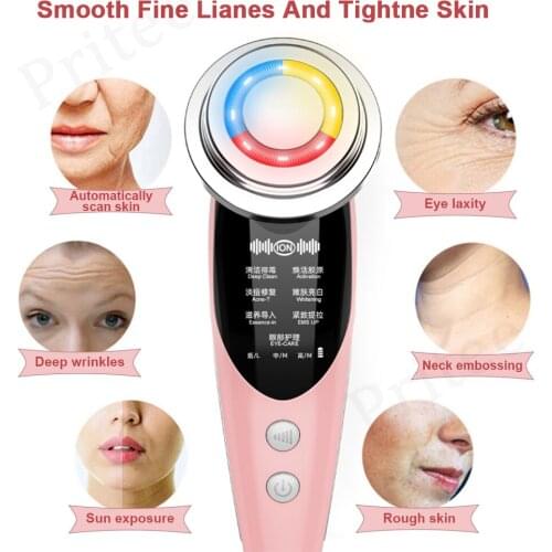 7in1RF&EMS enhance beauty 3 color LED facial skin and neck massager photon therapy heating wrinkle removal