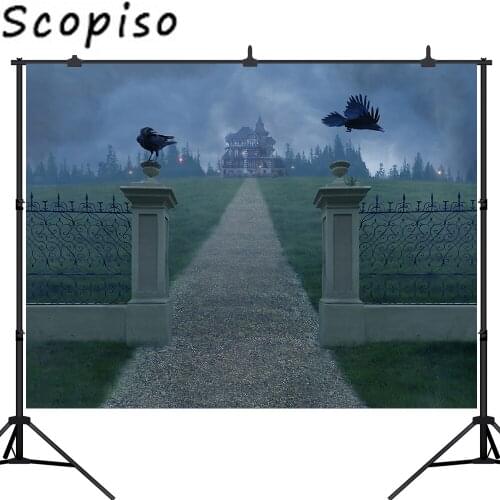 Scopiso Photography Background Crow Castle Halloween Theme Horror Night Backdrop Professional Photo Studio props backdrop
