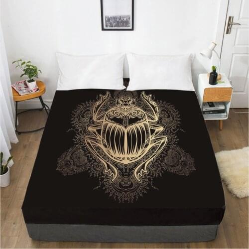 Fitted Sheets Mattress Cover With Elastic Band Bedsheet Bed Sheet Linens 90x200 200x200 150x200 Size 3D Printed Black Golden