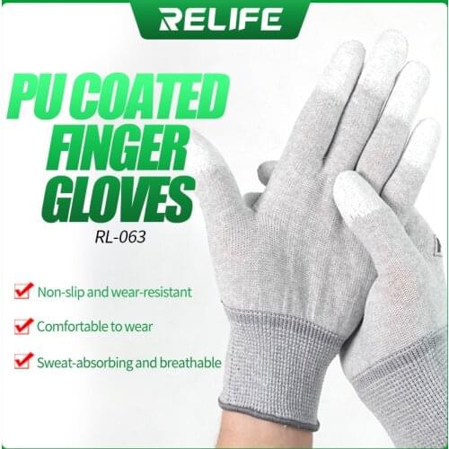 RL-063 Anti Static Gloves Carbon PU Insulation Coating Finger Protective ESD Electronic Working Gloves for Phone Repair