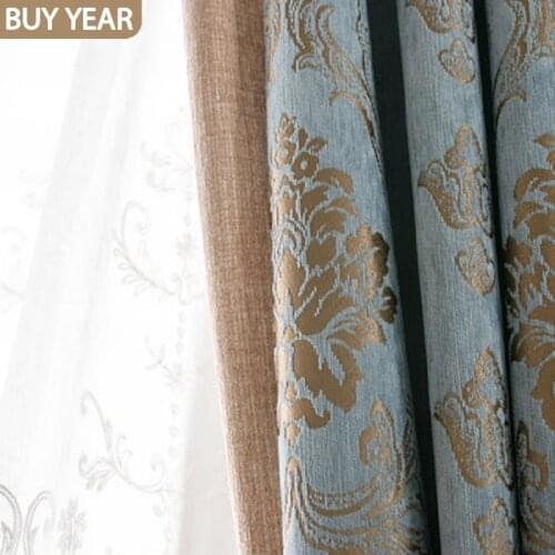 European Style Curtains for Living Dining Room Bedroom American Nordic Chenille Jacquard Curtains Finished Product Customization