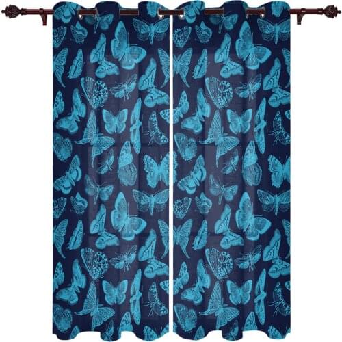 Modern Curtains Butterfly Glowing Blue Baby Room Bedroom Creative Window Curtains Kitchen Living Room Terrace Valance Curtains