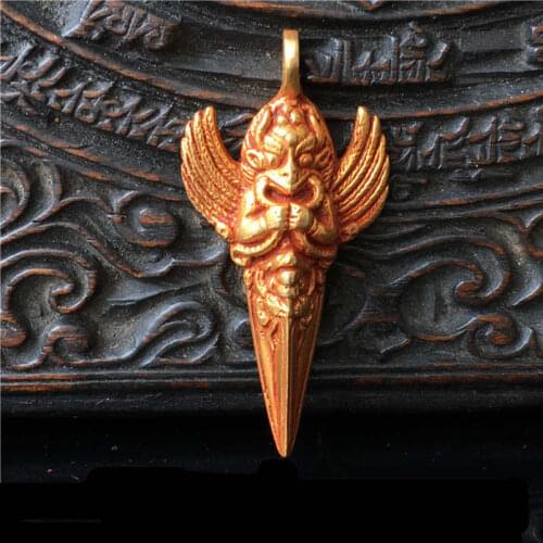 TBP172 Tibetan Brass Golden Dapeng Amulets Tibet Metal Pendants for Man Tribal Handicrafts Collectibles