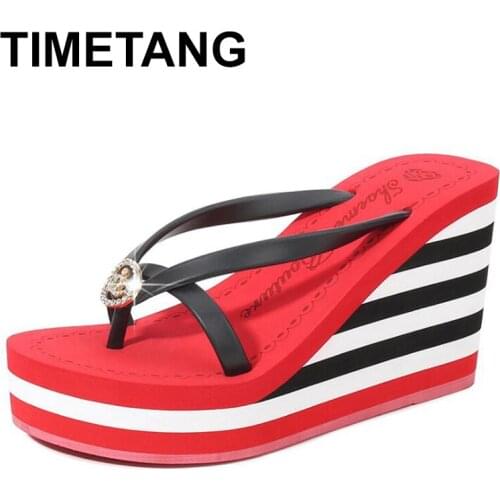 TIMETANG Women slippers summer beach shoes casual new thongs stripe platform rhinestone babouches zapatos de mujer